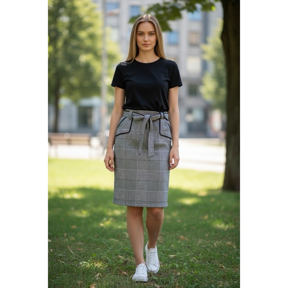 New York & Company 7th Avenue Plaid Pencil Skirt Size 14 NWT Belted